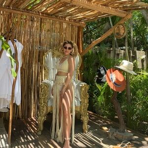 Fringe Two-Piece Set in Cream